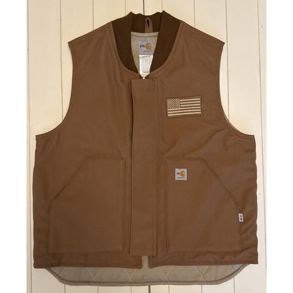 Carhartt Fire-Resistant 14806 Insulated Vest Men's LARGE Brown USA Flag NWOT - Picture 1 of 10